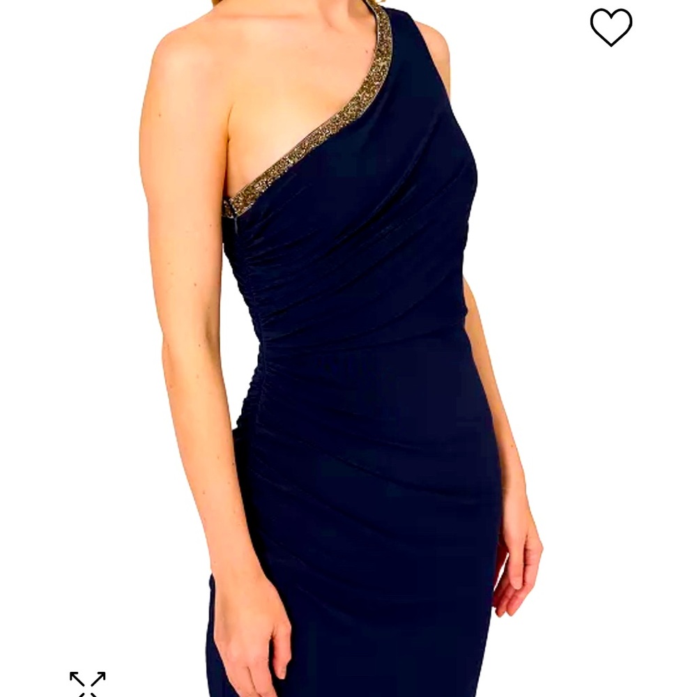 Navy formal one shoulder ruched gown